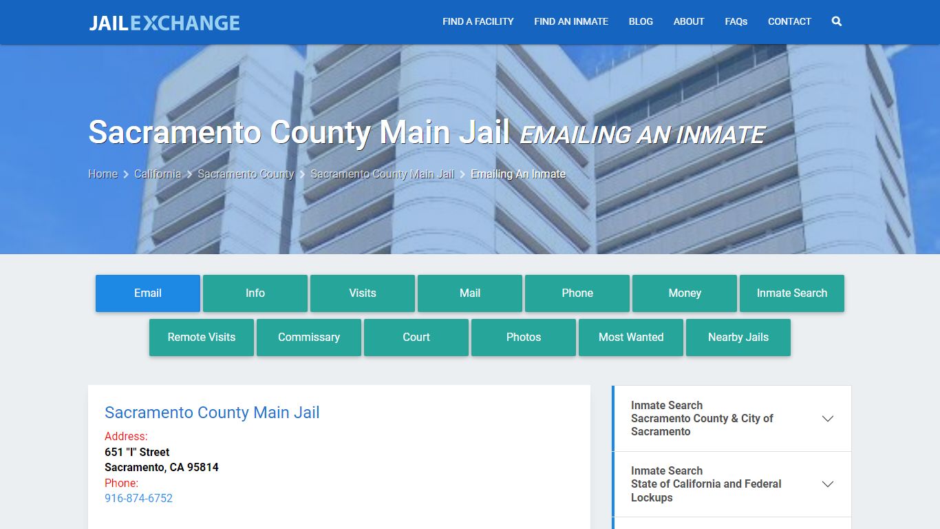Inmate Text, Email - Sacramento County Main Jail, CA